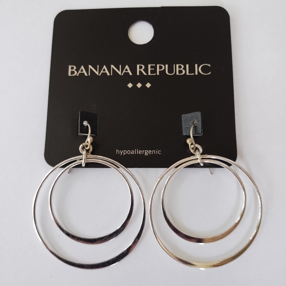 Banana Republic Factory Store Silver Colored Double Hoop Earrings